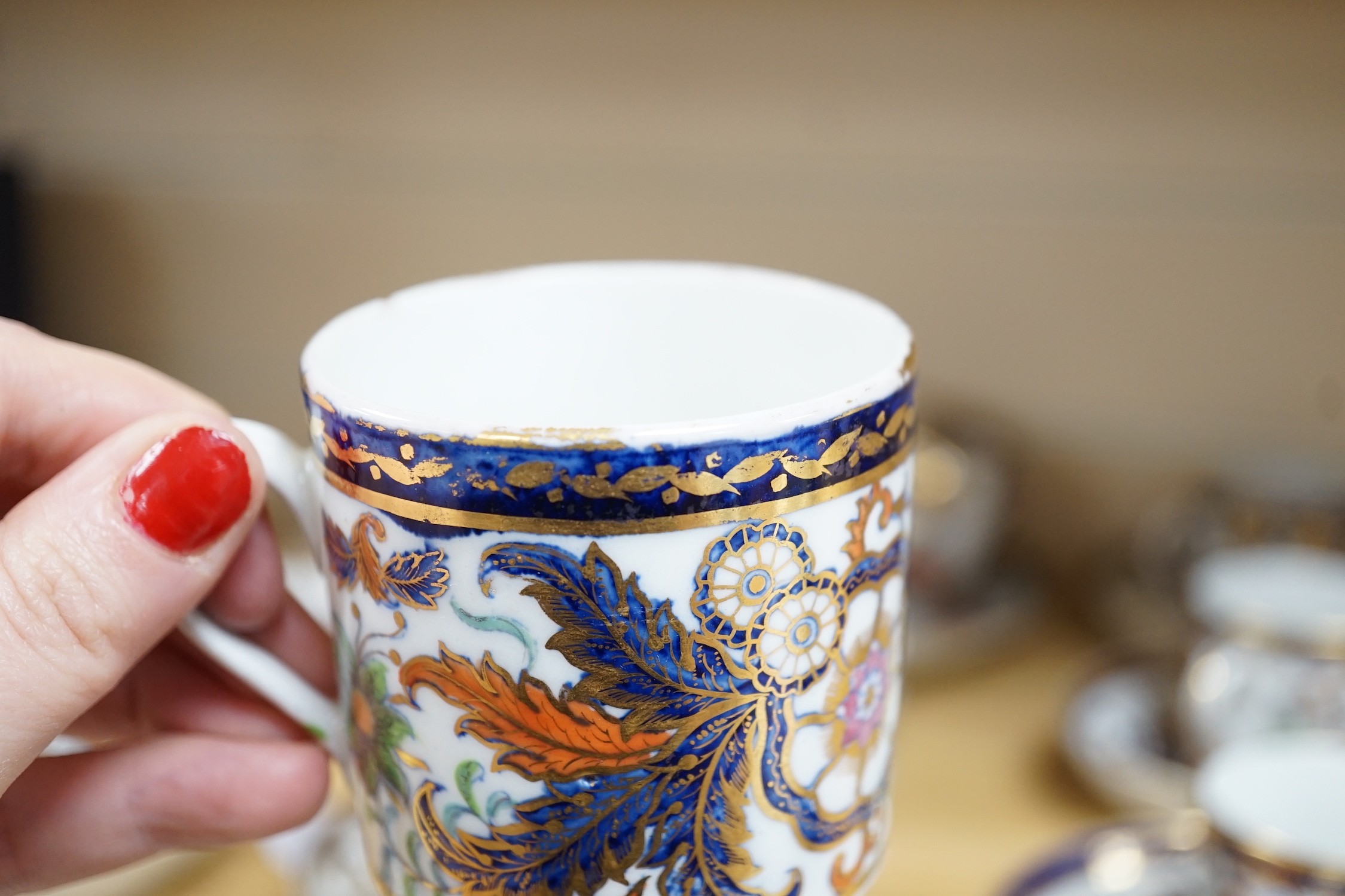 An English porcelain Imari pattern part coffee set, c.1800-10, possibly Spode, pattern no. 490